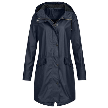 Fashion Women Hooded Trench Coat Casual Lady Waterproof Windproof Long Jacket Buttons Zipper Coats Female Long Sleeve Outerwear - Torrster