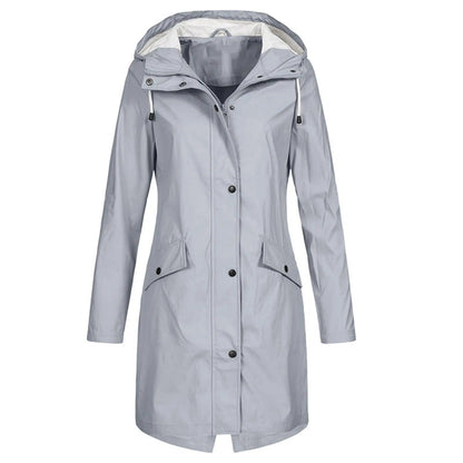 Fashion Women Hooded Trench Coat Casual Lady Waterproof Windproof Long Jacket Buttons Zipper Coats Female Long Sleeve Outerwear - Torrster