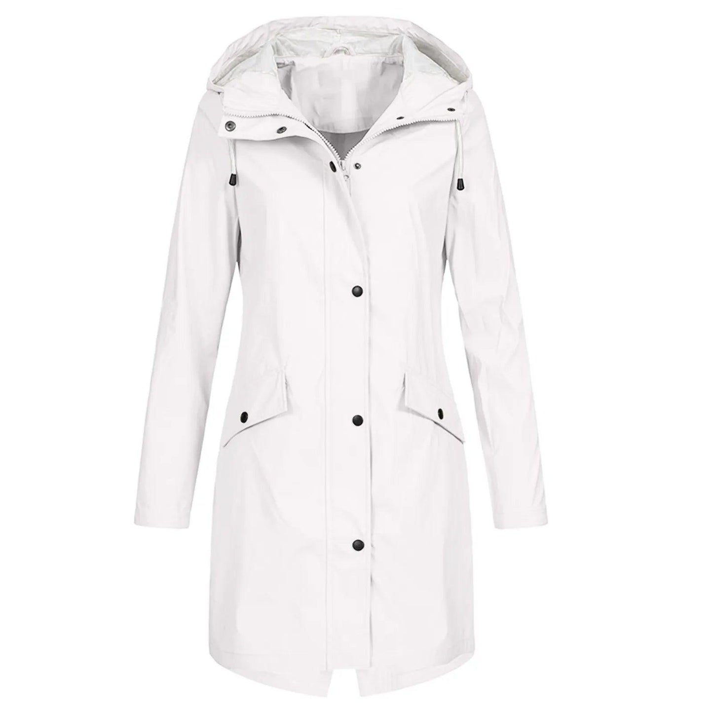 Fashion Women Hooded Trench Coat Casual Lady Waterproof Windproof Long Jacket Buttons Zipper Coats Female Long Sleeve Outerwear - Torrster