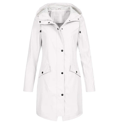 Fashion Women Hooded Trench Coat Casual Lady Waterproof Windproof Long Jacket Buttons Zipper Coats Female Long Sleeve Outerwear - Torrster