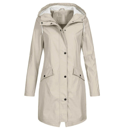 Fashion Women Hooded Trench Coat Casual Lady Waterproof Windproof Long Jacket Buttons Zipper Coats Female Long Sleeve Outerwear - Torrster