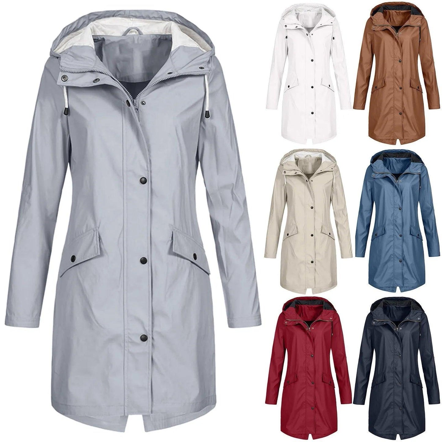 Fashion Women Hooded Trench Coat Casual Lady Waterproof Windproof Long Jacket Buttons Zipper Coats Female Long Sleeve Outerwear - Torrster