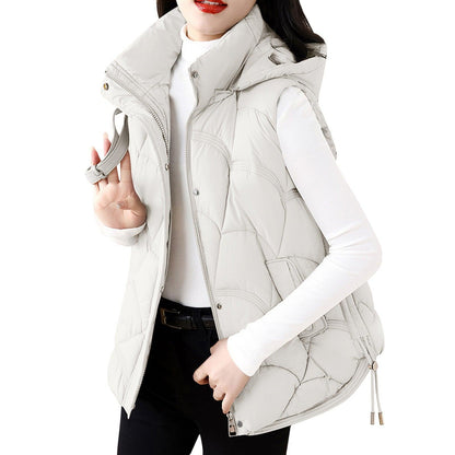 Women'S Hooded Zipper Cotton Vest Winter Sleeveless Warm Quilted Vests Korean Fashion Outdoor Windbreak Ski Coat Vestidos - Torrster