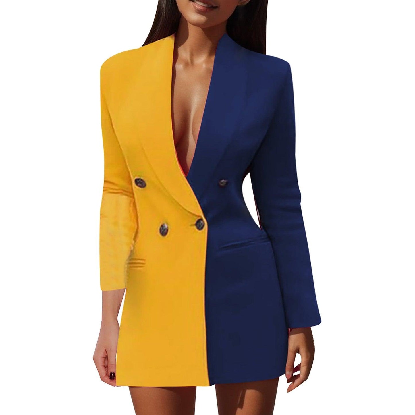 Colorblock Patchwork Suit Jacket Dress Coat V Neck Fashion Coat Long Sleeve Double Breasted Women'S Coat Winter Jacket For Women - Torrster