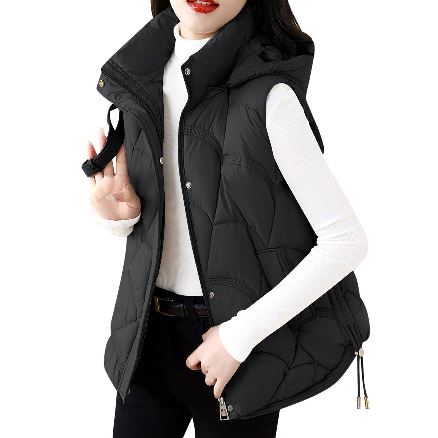 Women'S Hooded Zipper Cotton Vest Winter Sleeveless Warm Quilted Vests Korean Fashion Outdoor Windbreak Ski Coat Vestidos - Torrster