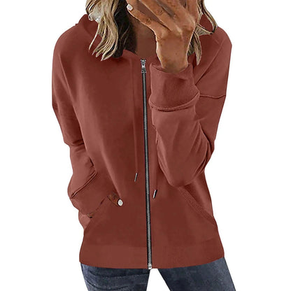 Pocket Long Sleeve Hooded Threaded Sweater Ladies Zipper Top Hooded Zip up Sweatshirt Women Hoodie Casual Oversized Hoodies - Torrster