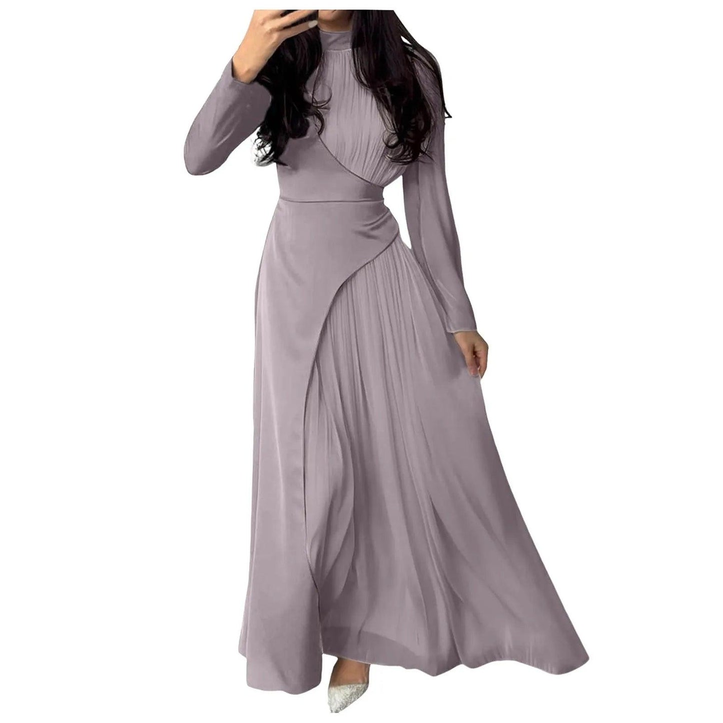 Women'sElegant Patchwork Long Dress Spring Half High Neck Long Sleeve A-Line Maxi Dress Female Slim Waist Party Club Dresses - Torrster