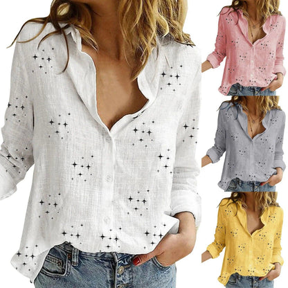 3/4 Sleeve Tops Womens Linen Casual Shirts Long Sleeve V Neck Blouse With Button Ladies Fitted Sports Breath Shirts For Women - Torrster