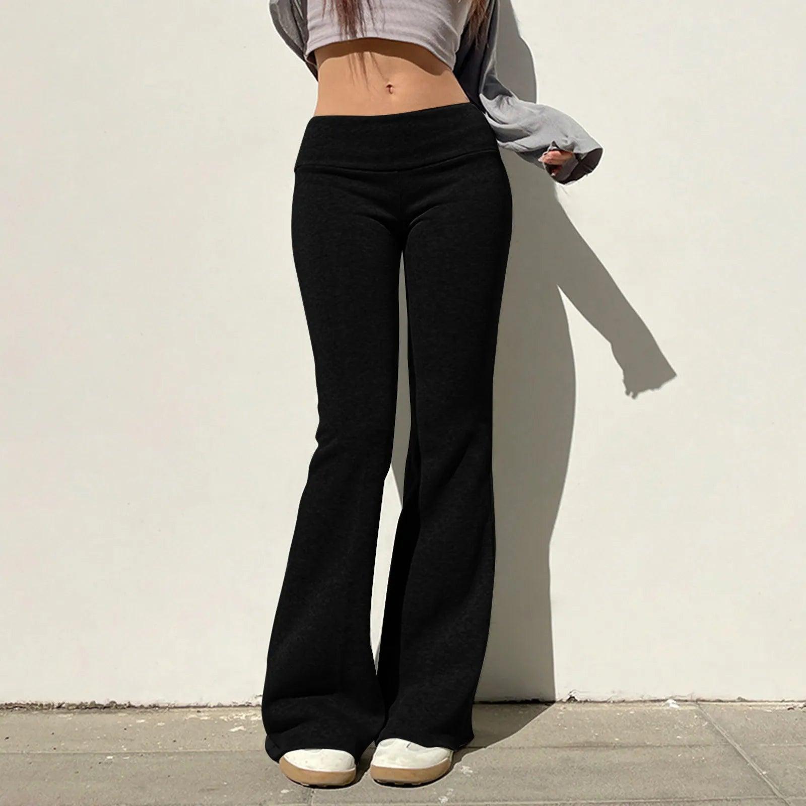 Women Low Waist Solid Flare Pants Slim Fit Full Length 2024 Summer Autumn Legging Streetwear Capris Trousers Female Clothes - Torrster