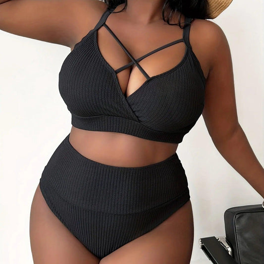 2024 Women'S Sexy Plus Size Bikini Set Solid Color High Waisted 2 Piece Women'S Swimsuit Bikini Woman 2024 Trend Push Up - Torrster