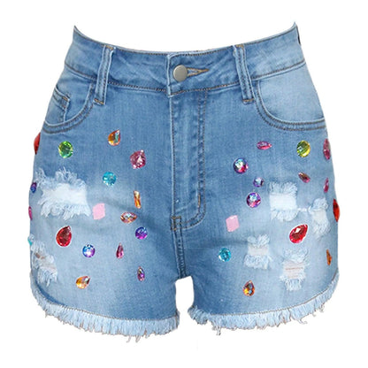 New Arrival Exquisite Rhinestone Beaded Denim Shorts Women High Waist Slimming Lift Butt Jean Shorts 2023 Trousers Summer Bottom - Torrster