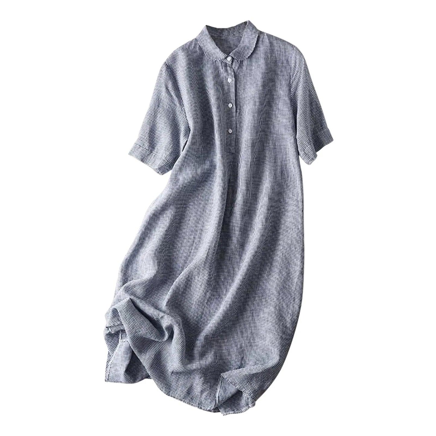 Retro Cotton Linen Shirt Long Dresses Ladies Short Sleeve Oversized Shirt Dress Korean Fashion Loose Lapel Sundress Y2k Clothing - Torrster