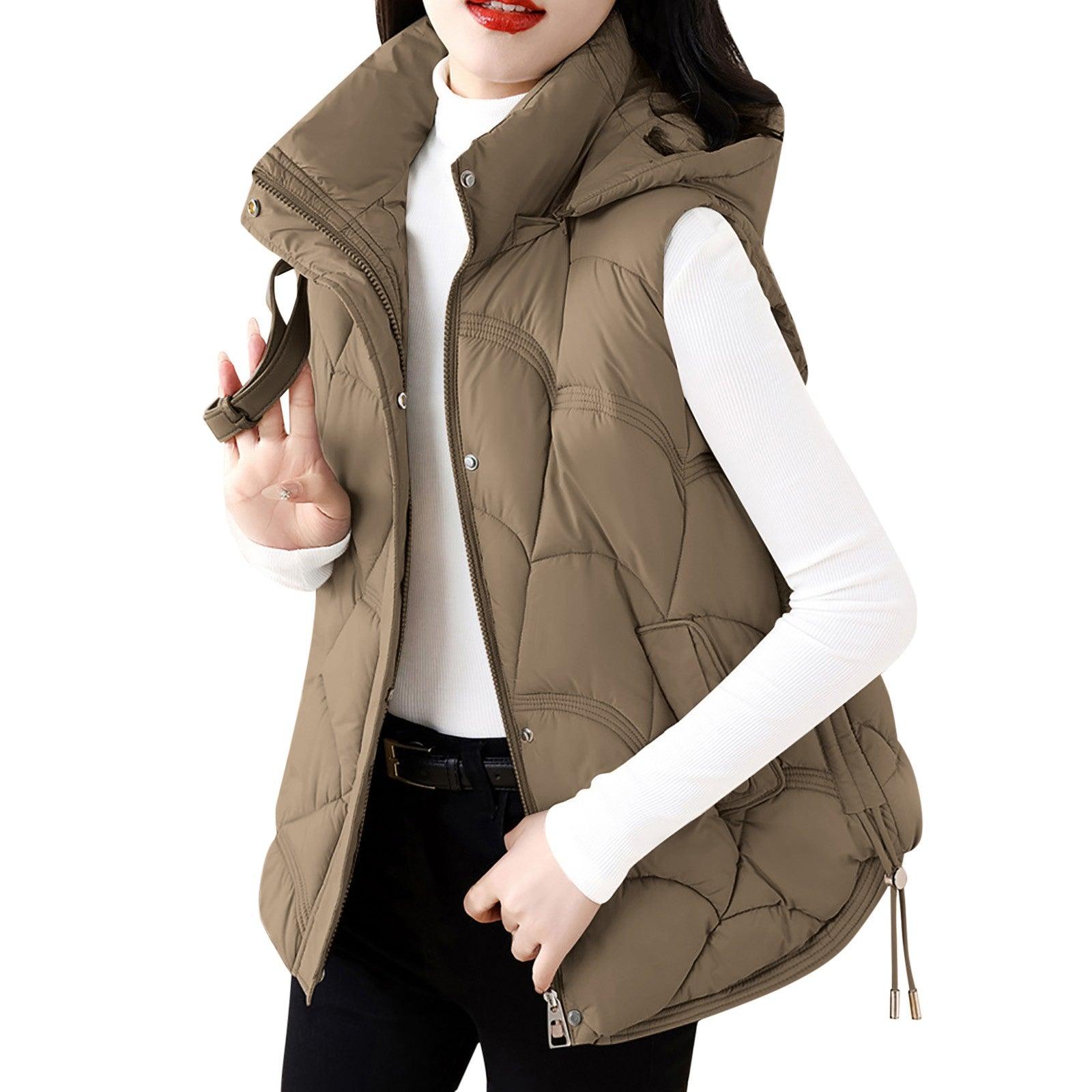 Women'S Hooded Zipper Cotton Vest Winter Sleeveless Warm Quilted Vests Korean Fashion Outdoor Windbreak Ski Coat Vestidos - Torrster