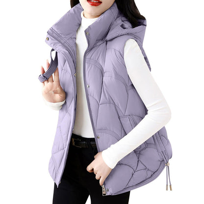 Women'S Hooded Zipper Cotton Vest Winter Sleeveless Warm Quilted Vests Korean Fashion Outdoor Windbreak Ski Coat Vestidos - Torrster