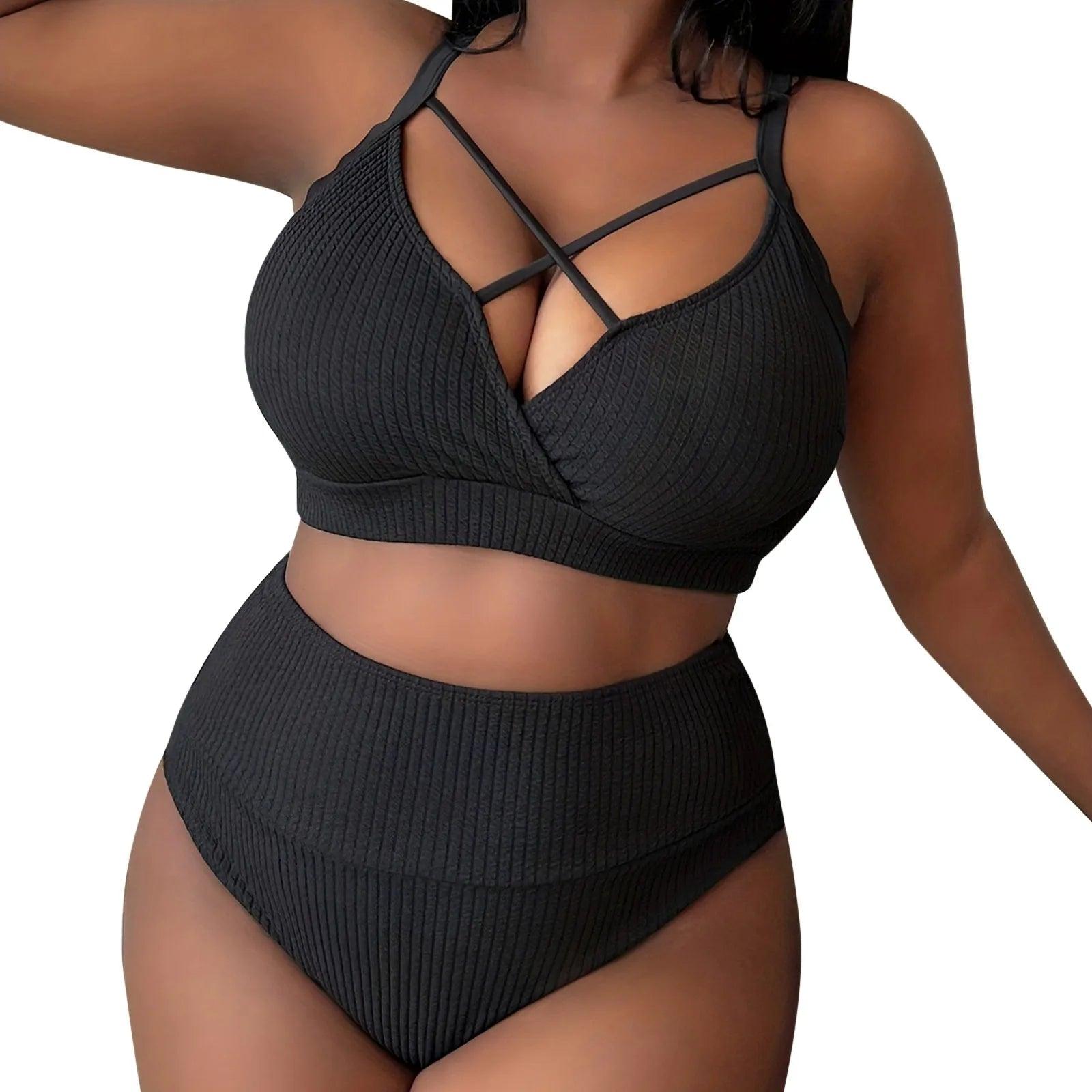 2024 Women'S Sexy Plus Size Bikini Set Solid Color High Waisted 2 Piece Women'S Swimsuit Bikini Woman 2024 Trend Push Up - Torrster