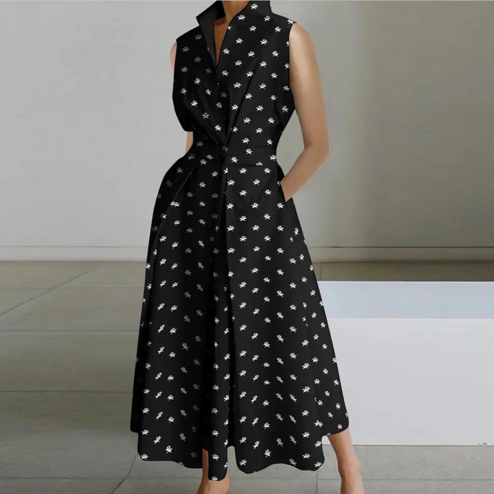 Temperament Long Dresses Dresses Stup Collar Wave Dot Dress Button Fishtail Dress With Pockets Dresses For Women Plus Size - Torrster