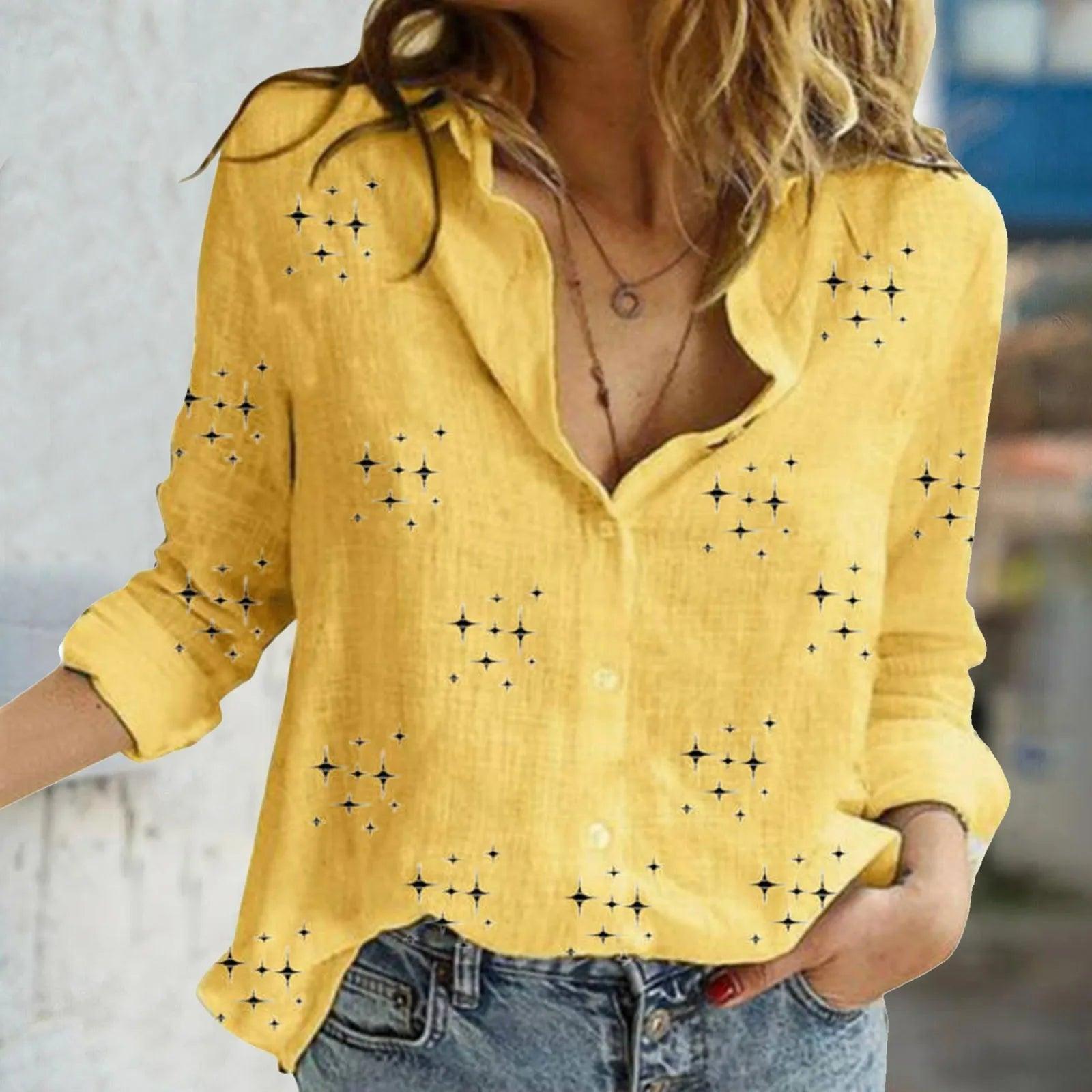 3/4 Sleeve Tops Womens Linen Casual Shirts Long Sleeve V Neck Blouse With Button Ladies Fitted Sports Breath Shirts For Women - Torrster