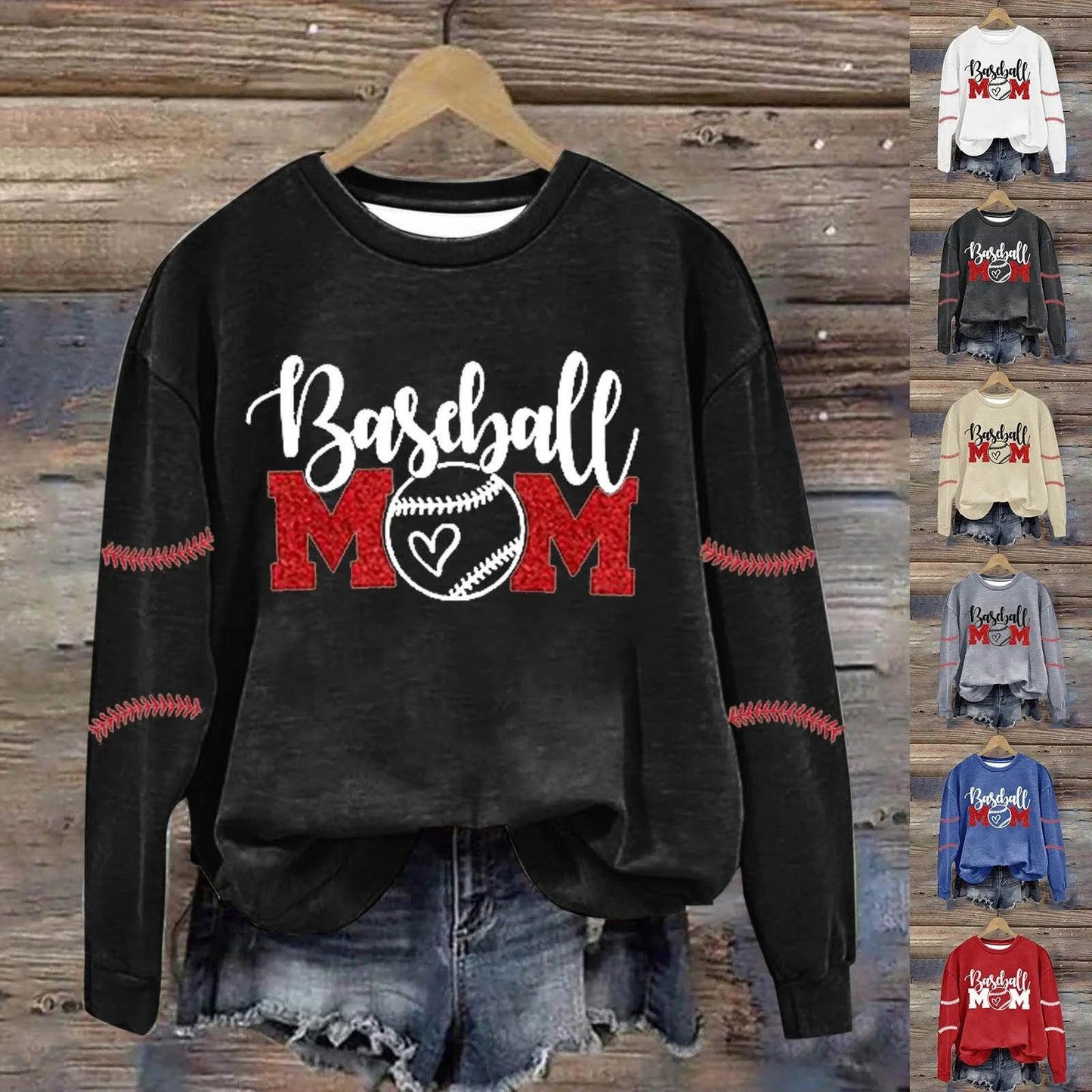 Women's Baseball Printed Crew Neck Multi Color Multi Size Crew Neck Hoodies Jacket Women Athletic Wear Hoodie Fleece Set - Torrster