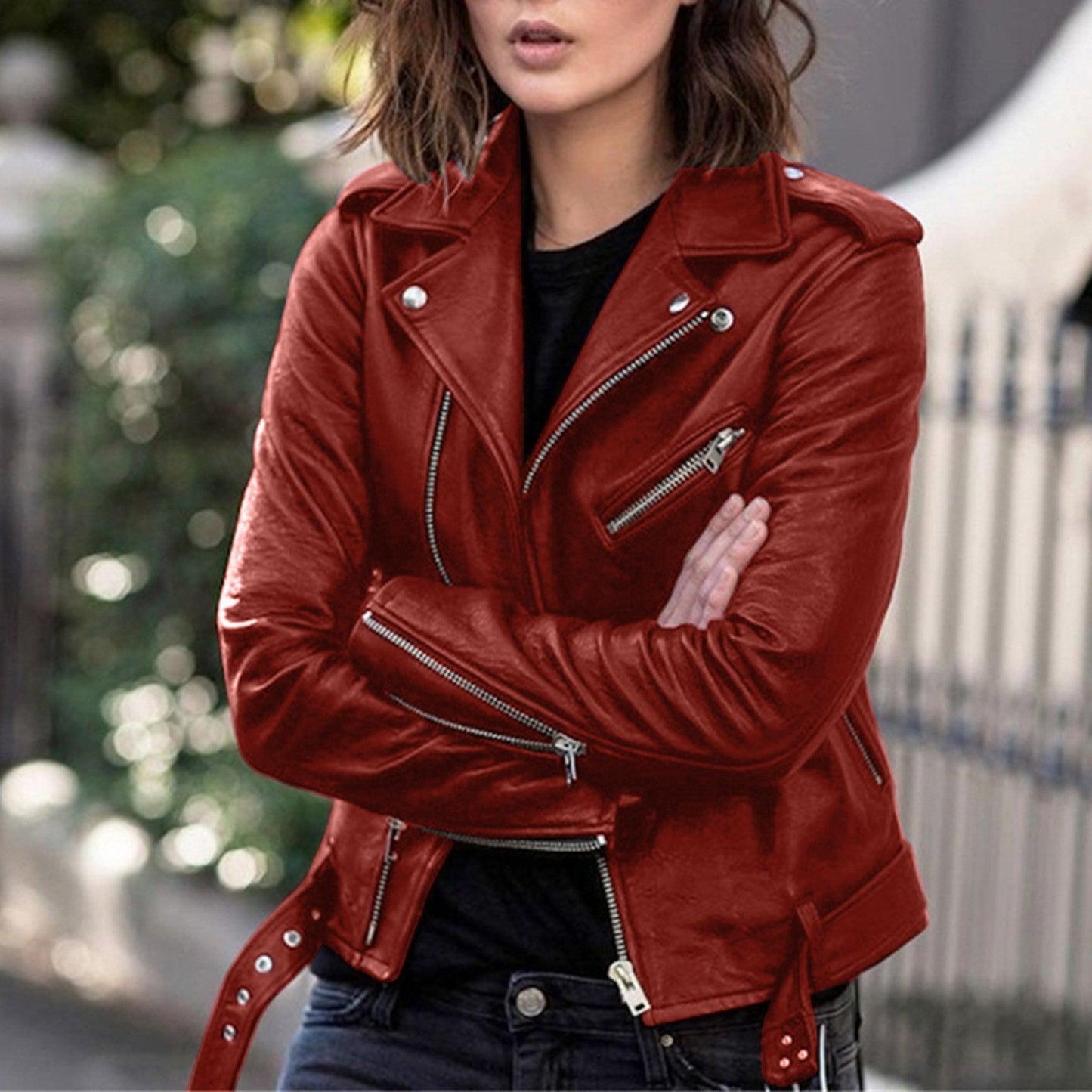 Plus Size 5XL Faux Leather Jacket Women Casual PU Loose Motorcycle Jackets Female Chic Short Jacket Coats Ladies Slim Coats - Torrster