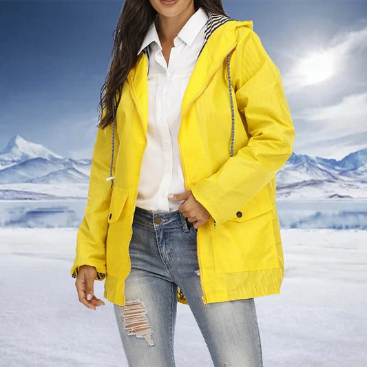 Women Solid Rain Jacket Outdoor Plus Size Hooded Windproof Loose Coat Women's Athletic Jackets - Torrster