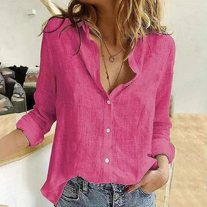 2024 Vintage Cotton Linen Shirt For Women Casual Solid Button Lapel Shirts & Blouses Long Sleeve Loose Tops Tunic Blusas Camisas - Torrster