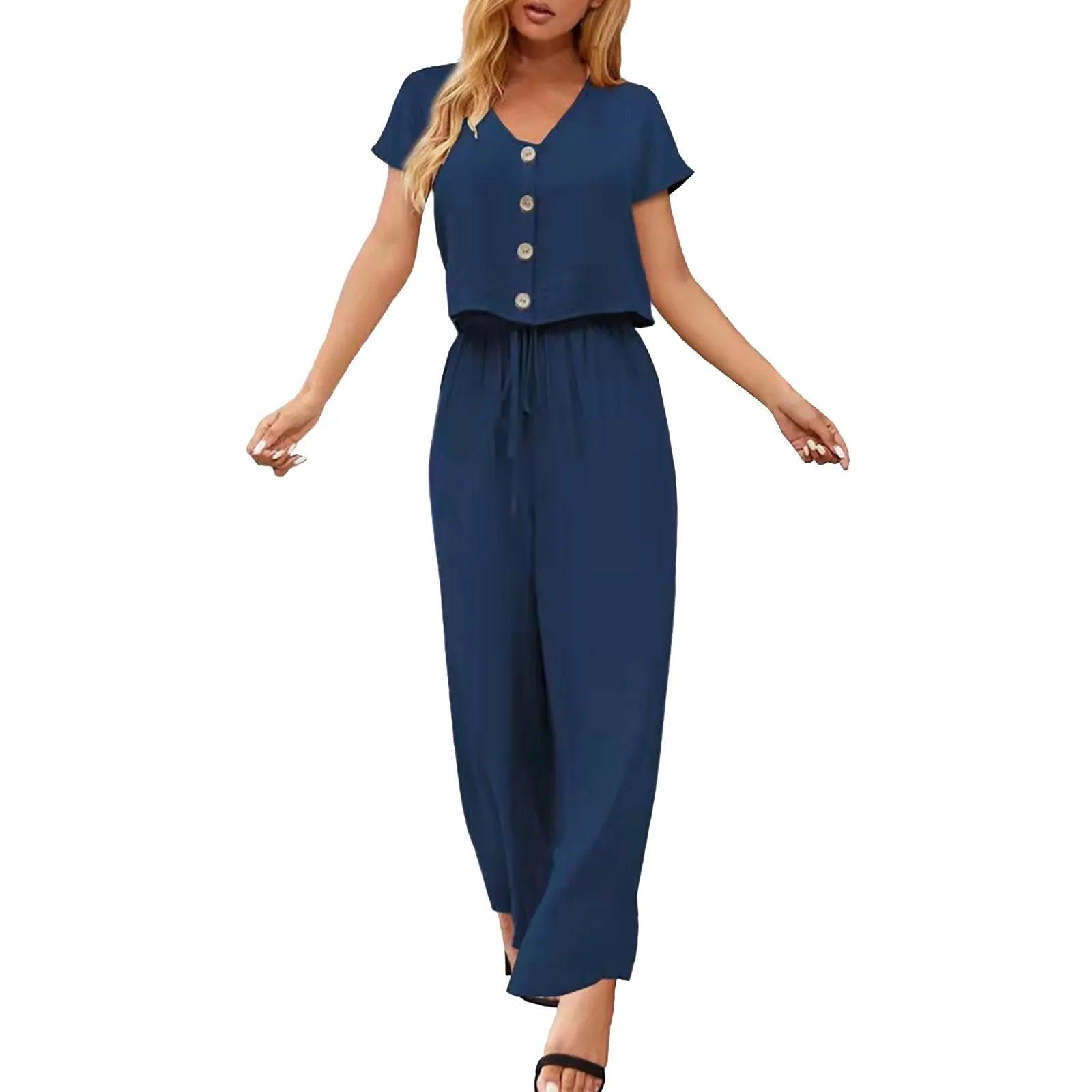 Summer Outfits For Women 2023 Fashion Solid Cotton And Linen Multi Button Top Short Sleeve Pant Sets Casual Ladies Suits - Torrster