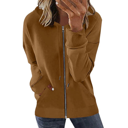 Pocket Long Sleeve Hooded Threaded Sweater Ladies Zipper Top Hooded Zip up Sweatshirt Women Hoodie Casual Oversized Hoodies - Torrster