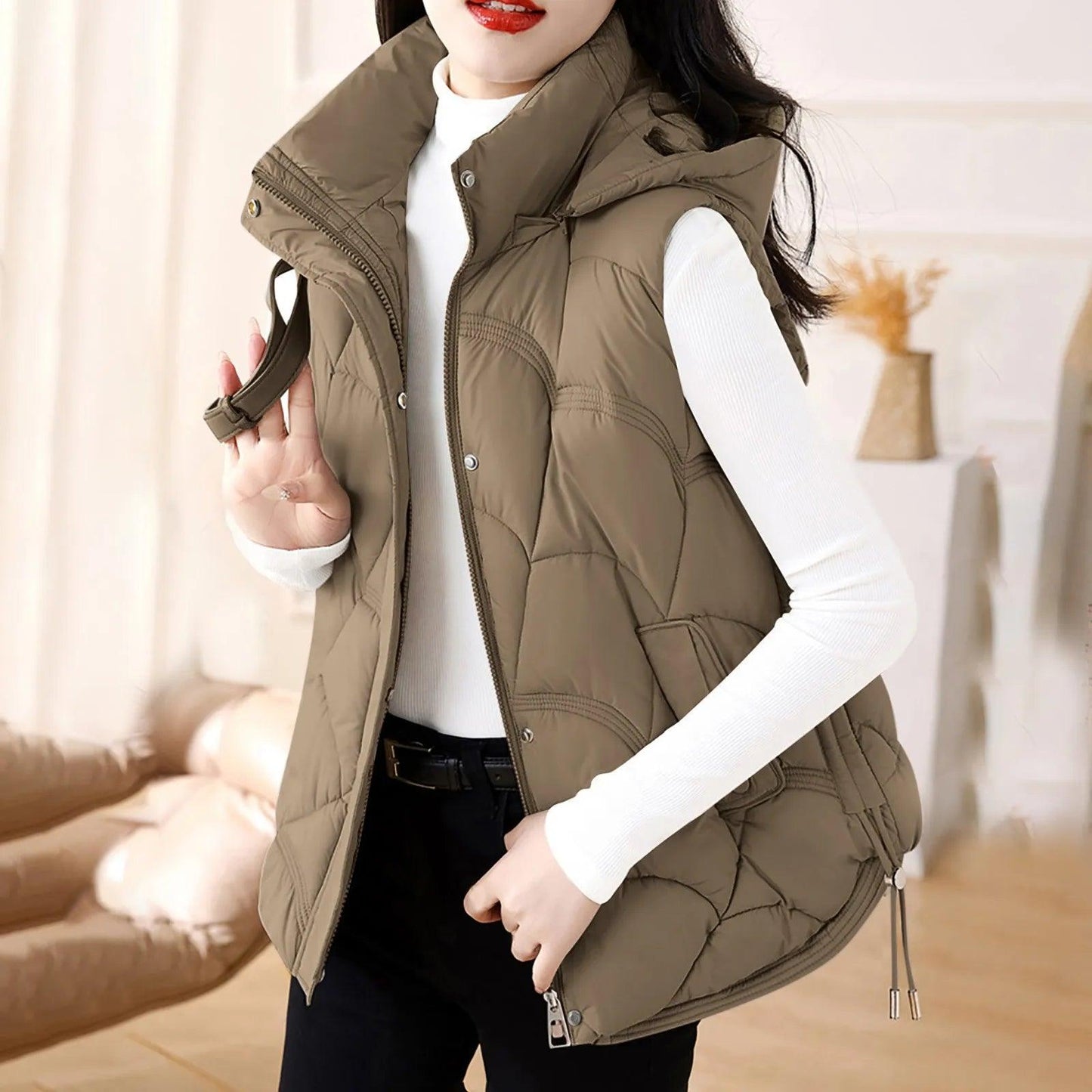 Women'S Hooded Zipper Cotton Vest Winter Sleeveless Warm Quilted Vests Korean Fashion Outdoor Windbreak Ski Coat Vestidos - Torrster