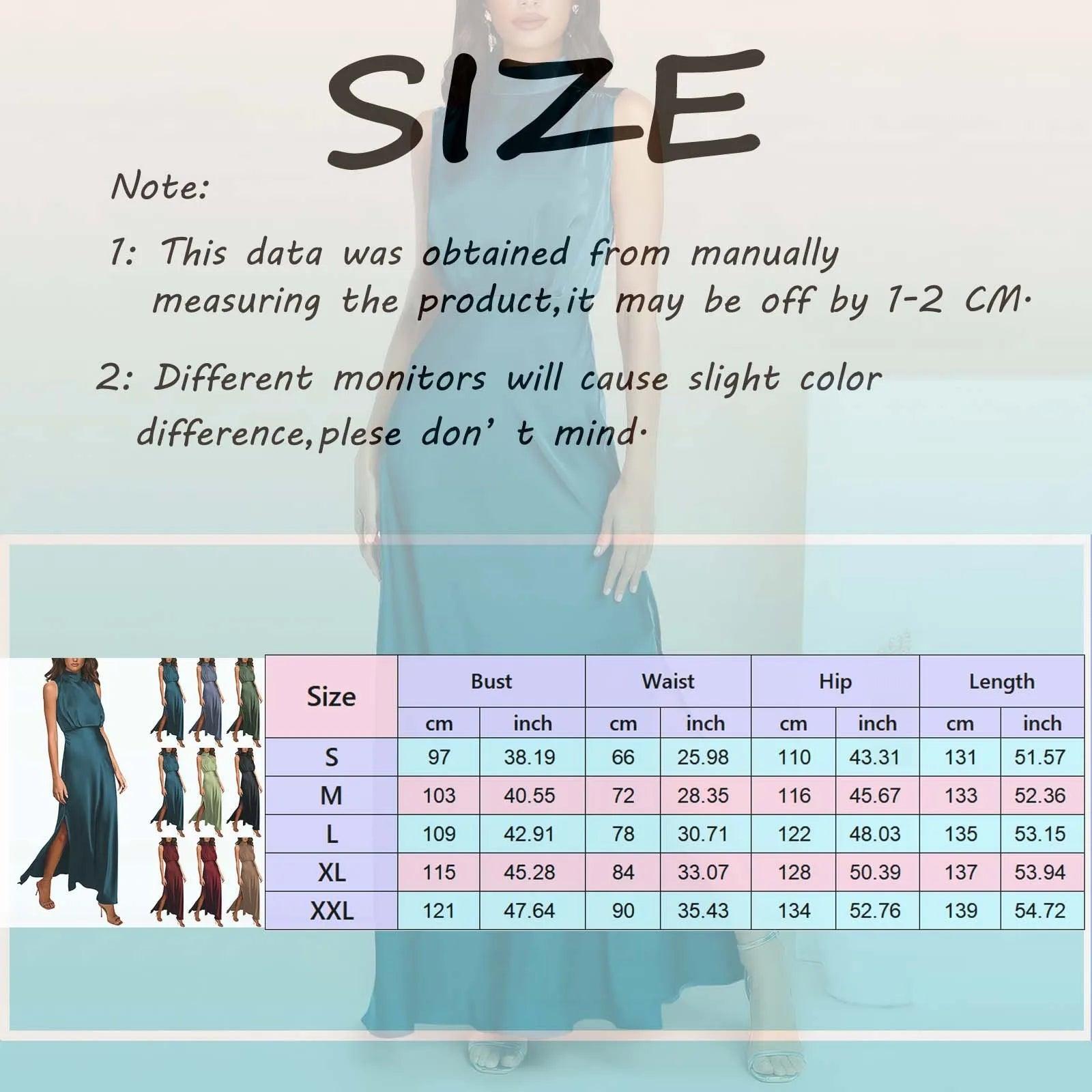 Summer Elegant Women Summer Long Formal Satin Dresses Mock Neck Sleeveless Side Slit Flowy Maxi Tank Dresses Woman Party Night - Torrster