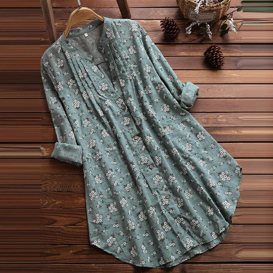 Plus Size 5XL Vintage Floral Print Long Shirts Womens Tops And Blouses Autumn Women Long Sleeve Button Up Shirt Tunic Tops Blusa - Torrster