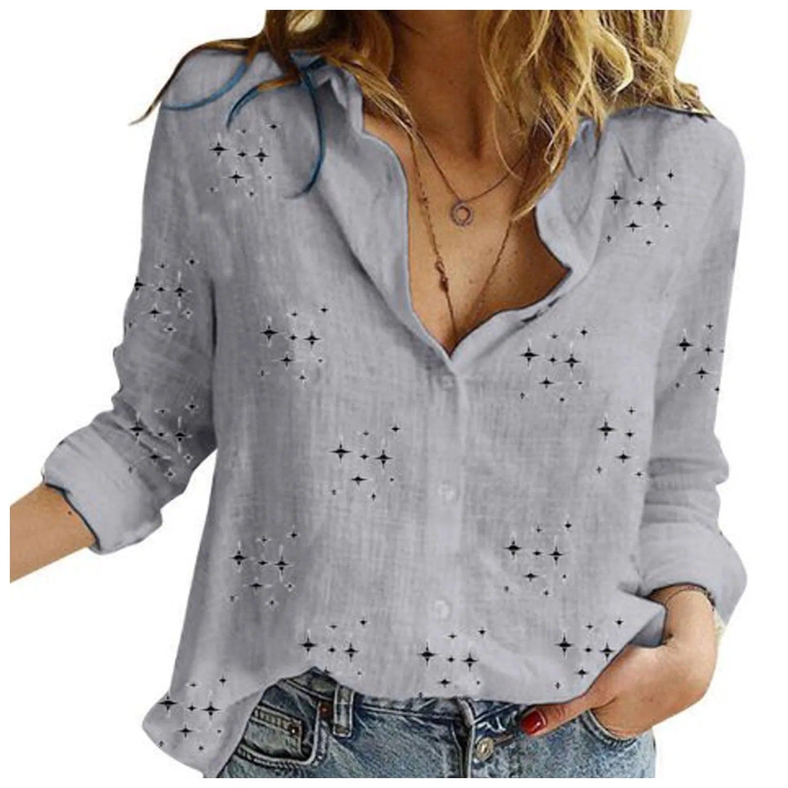 3/4 Sleeve Tops Womens Linen Casual Shirts Long Sleeve V Neck Blouse With Button Ladies Fitted Sports Breath Shirts For Women - Torrster