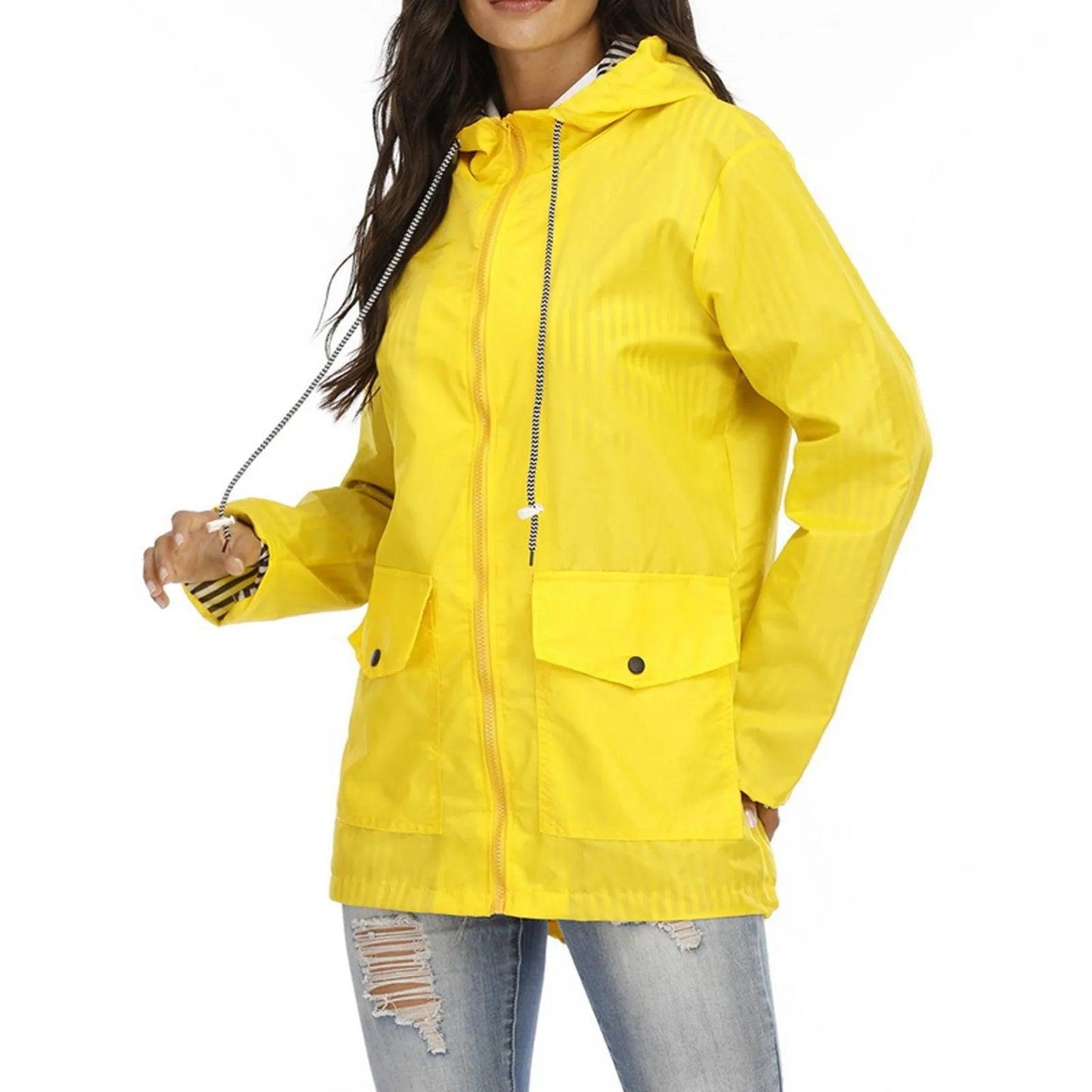 Women Solid Rain Jacket Outdoor Plus Size Hooded Windproof Loose Coat Women's Athletic Jackets - Torrster