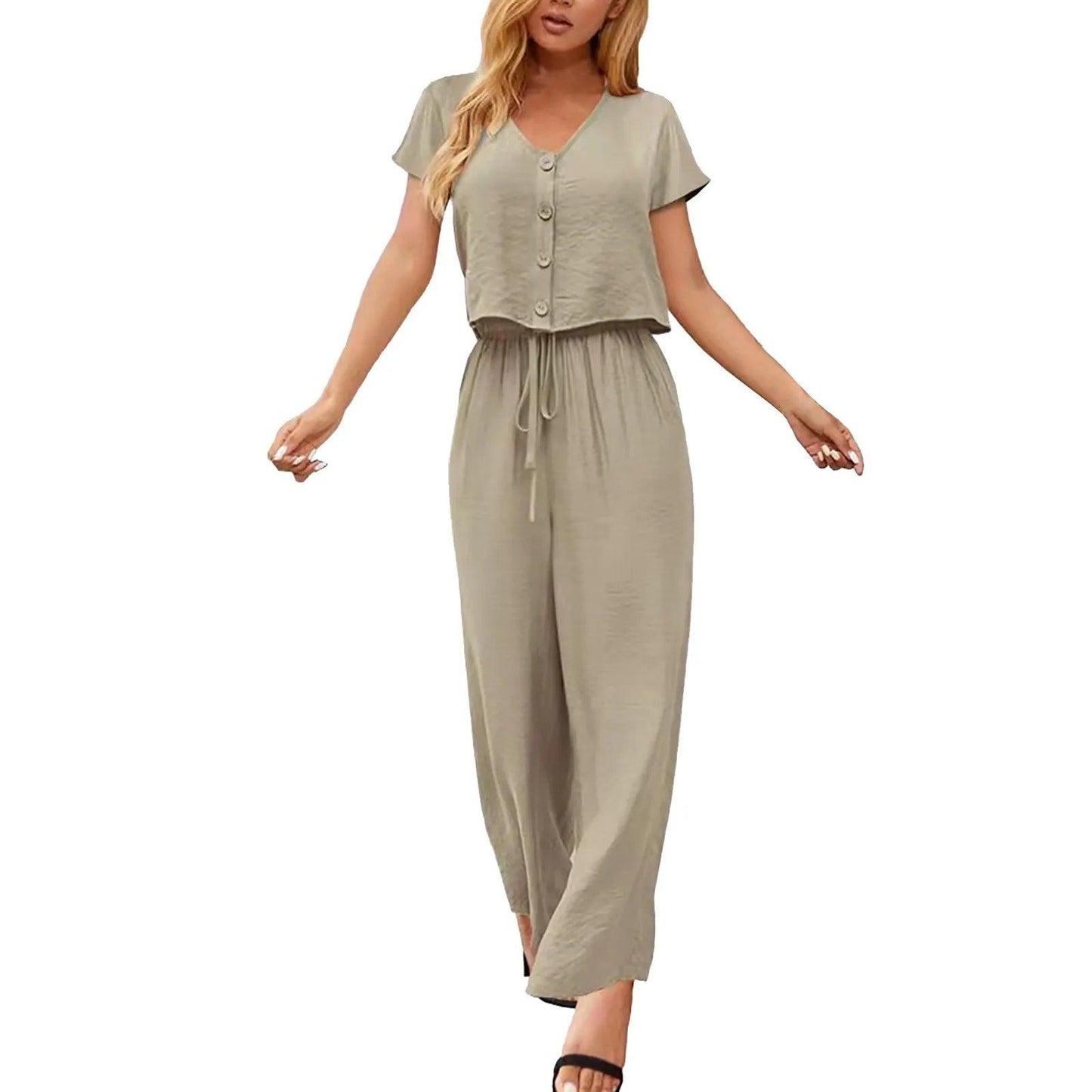 Summer Outfits For Women 2023 Fashion Solid Cotton And Linen Multi Button Top Short Sleeve Pant Sets Casual Ladies Suits - Torrster