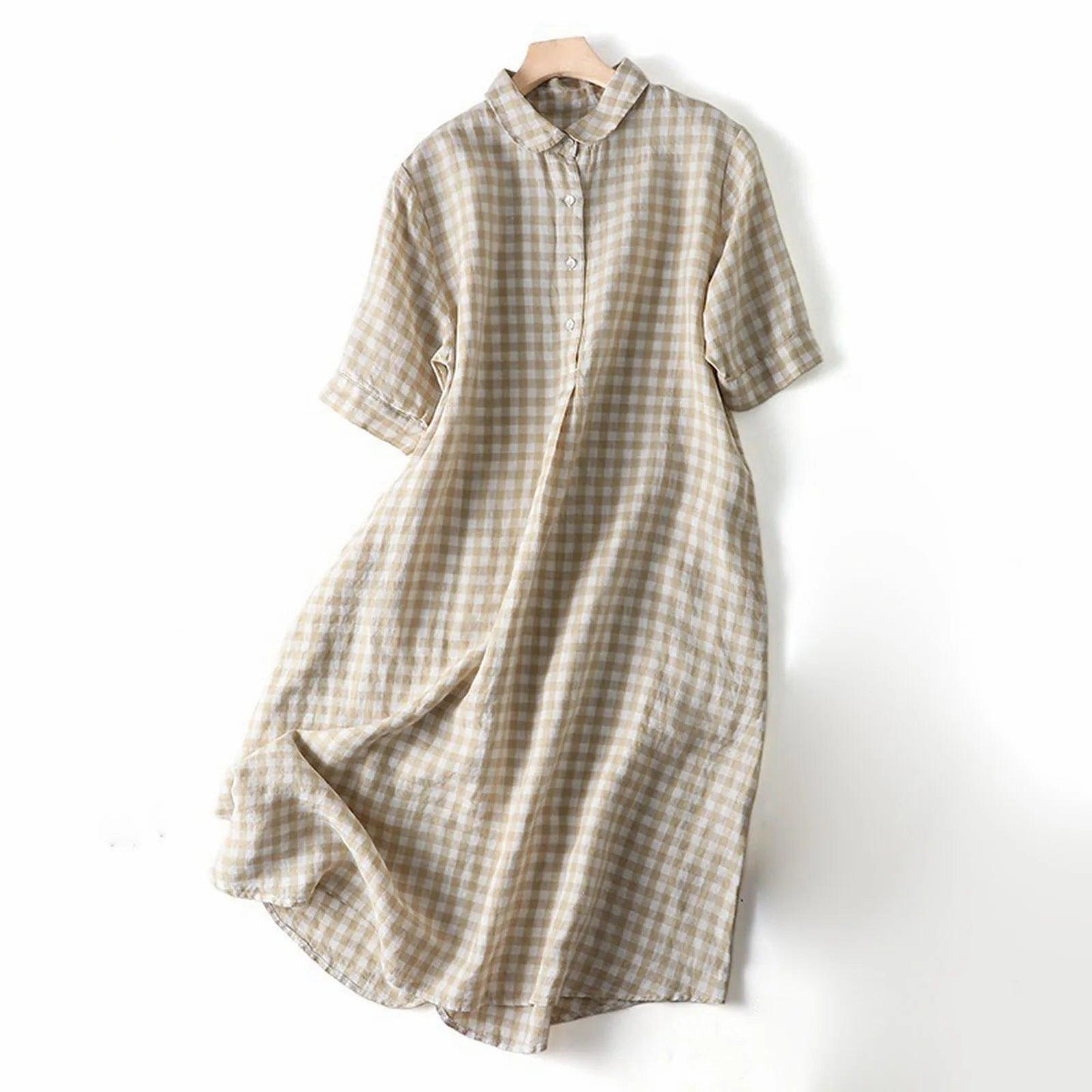 Retro Cotton Linen Shirt Long Dresses Ladies Short Sleeve Oversized Shirt Dress Korean Fashion Loose Lapel Sundress Y2k Clothing - Torrster