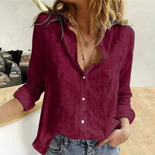 2024 Vintage Cotton Linen Shirt For Women Casual Solid Button Lapel Shirts & Blouses Long Sleeve Loose Tops Tunic Blusas Camisas - Torrster