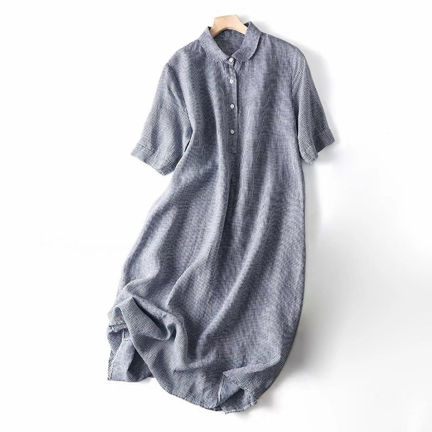 Retro Cotton Linen Shirt Long Dresses Ladies Short Sleeve Oversized Shirt Dress Korean Fashion Loose Lapel Sundress Y2k Clothing - Torrster