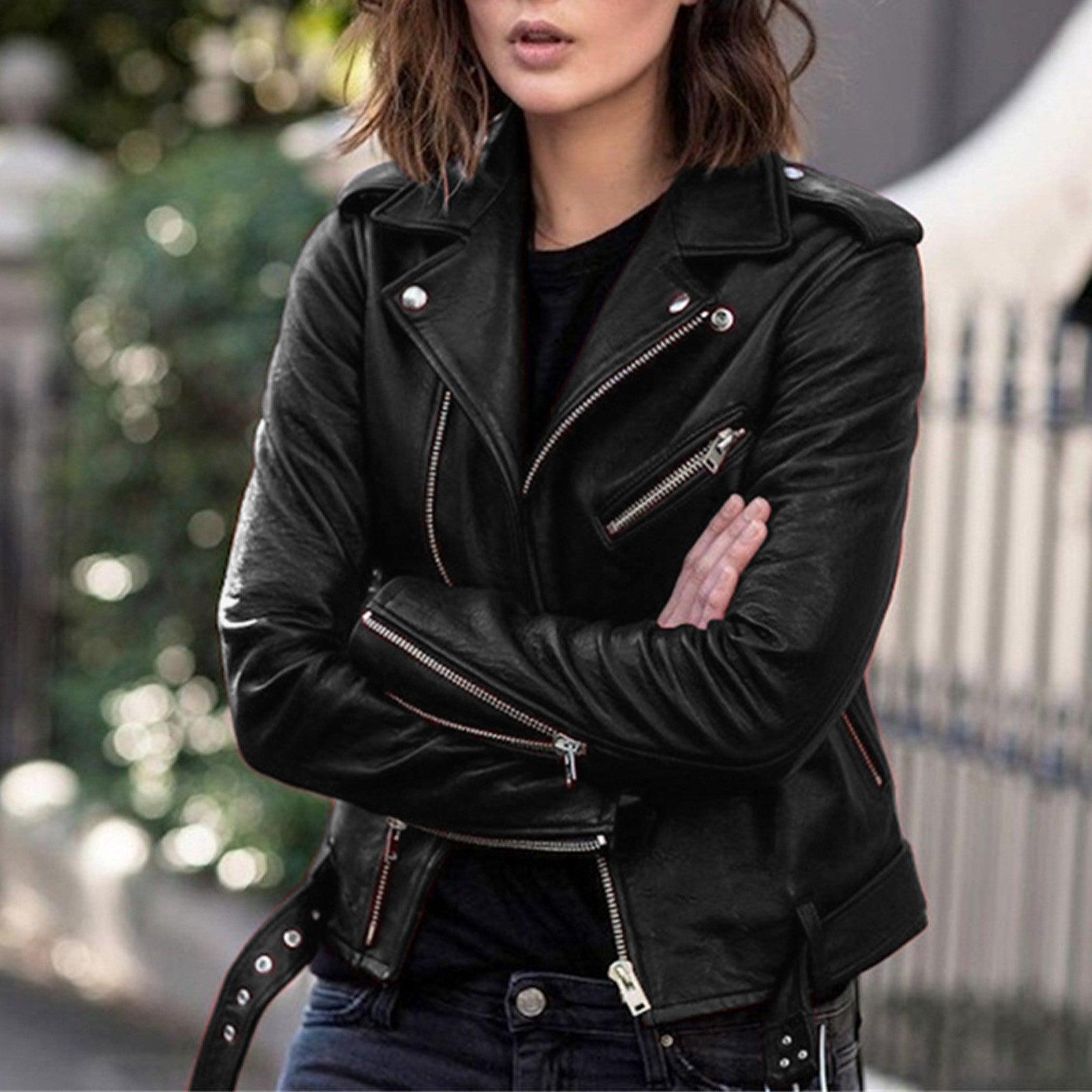 Plus Size 5XL Faux Leather Jacket Women Casual PU Loose Motorcycle Jackets Female Chic Short Jacket Coats Ladies Slim Coats - Torrster