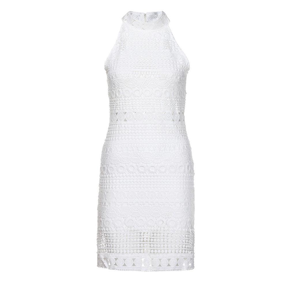 Women Lace Sleeveless Sexy Women Dress Lace Hollow Backless Elegant Party Chic Retro Dress Black White Lace Dresses New - Torrster