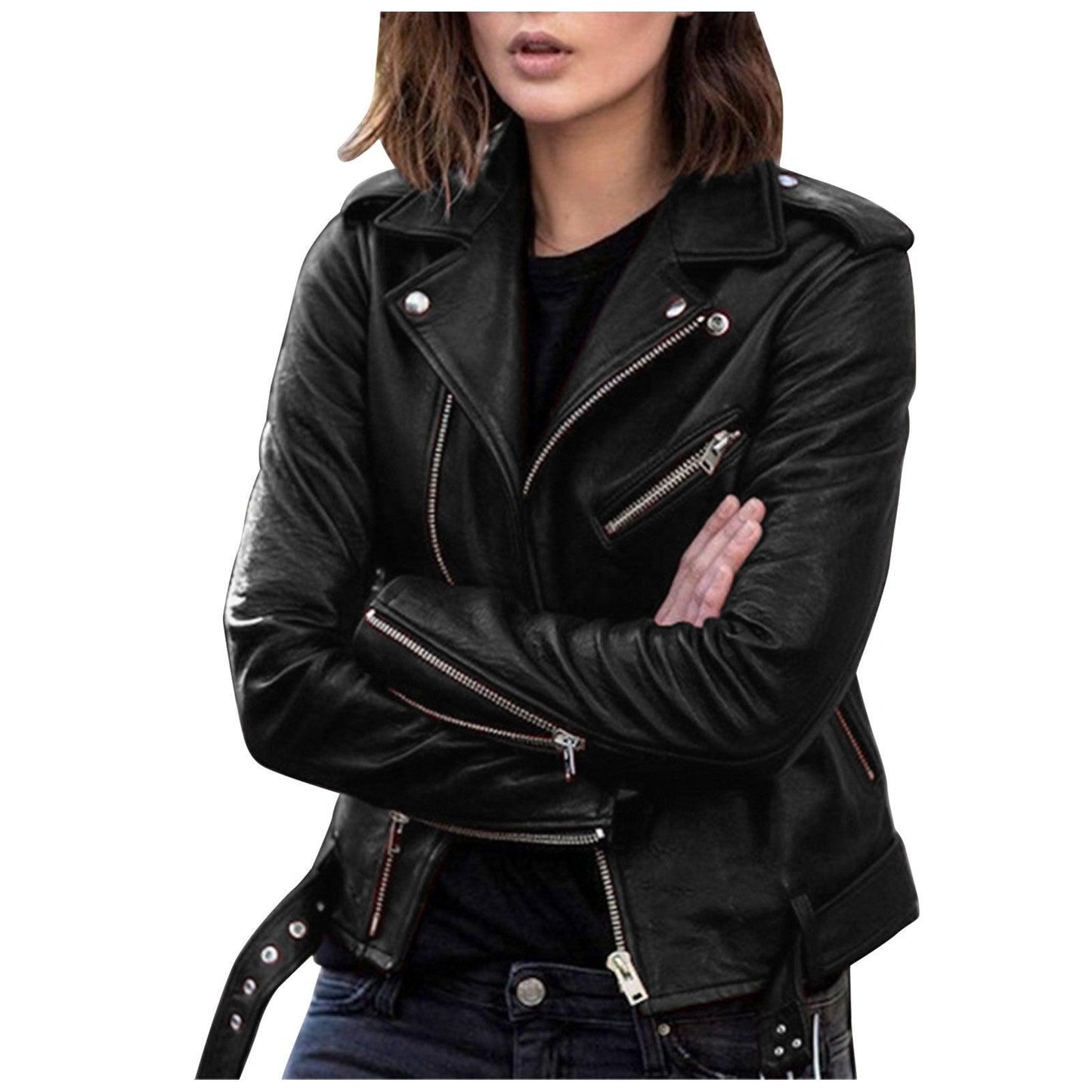 Plus Size 5XL Faux Leather Jacket Women Casual PU Loose Motorcycle Jackets Female Chic Short Jacket Coats Ladies Slim Coats - Torrster