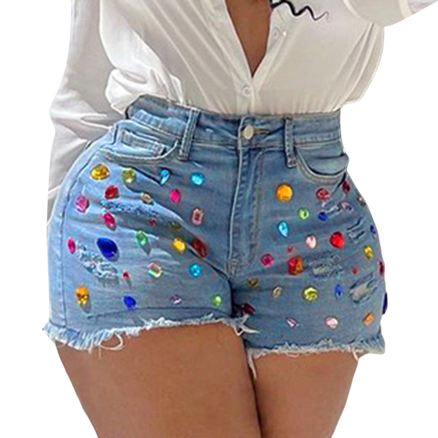 New Arrival Exquisite Rhinestone Beaded Denim Shorts Women High Waist Slimming Lift Butt Jean Shorts 2023 Trousers Summer Bottom - Torrster