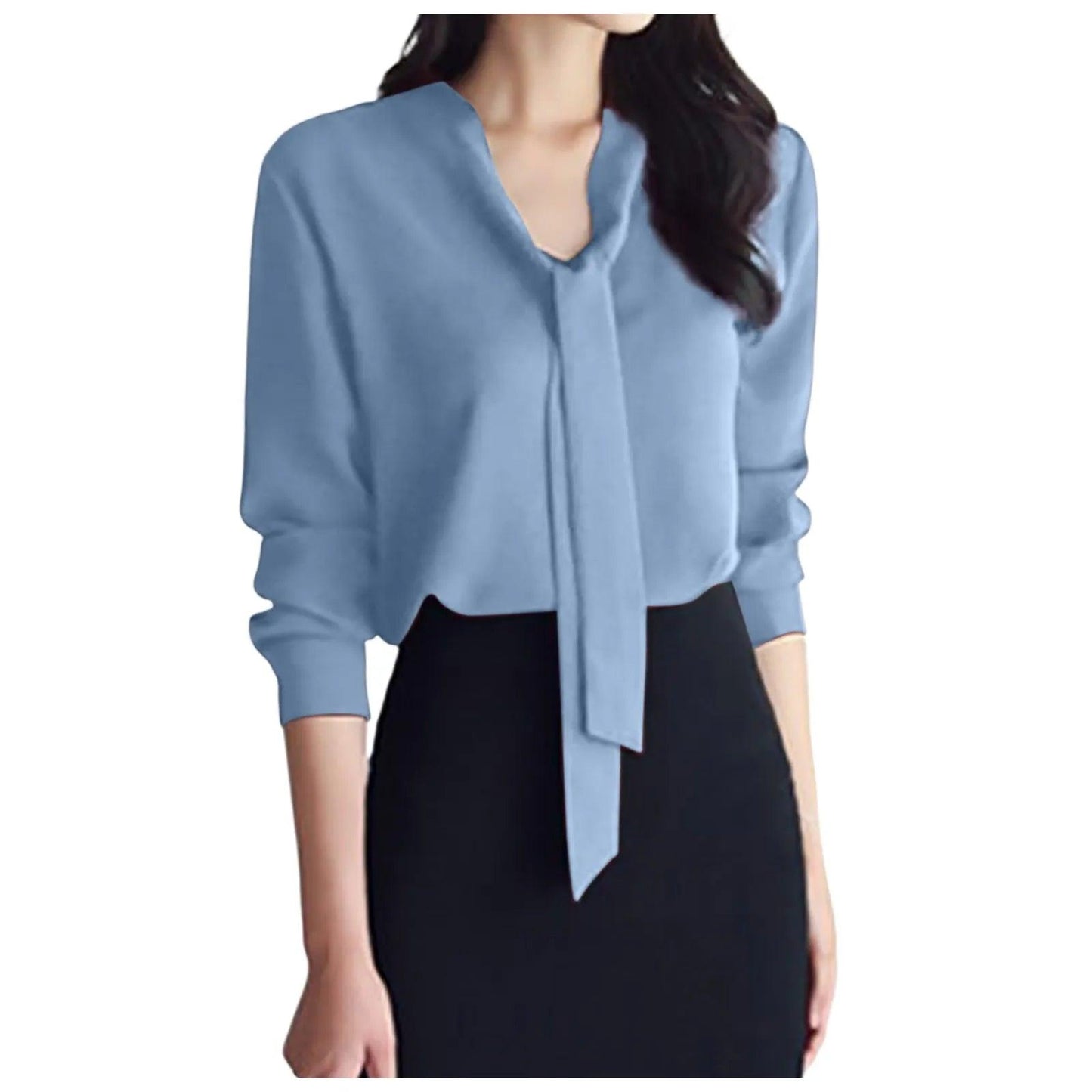 Female Elegant Shirt Women's Solid Color Long Sleeve Business Bow Ribbon Blouse Women Slimming Senior Sense Tunic Tops for Work - Torrster