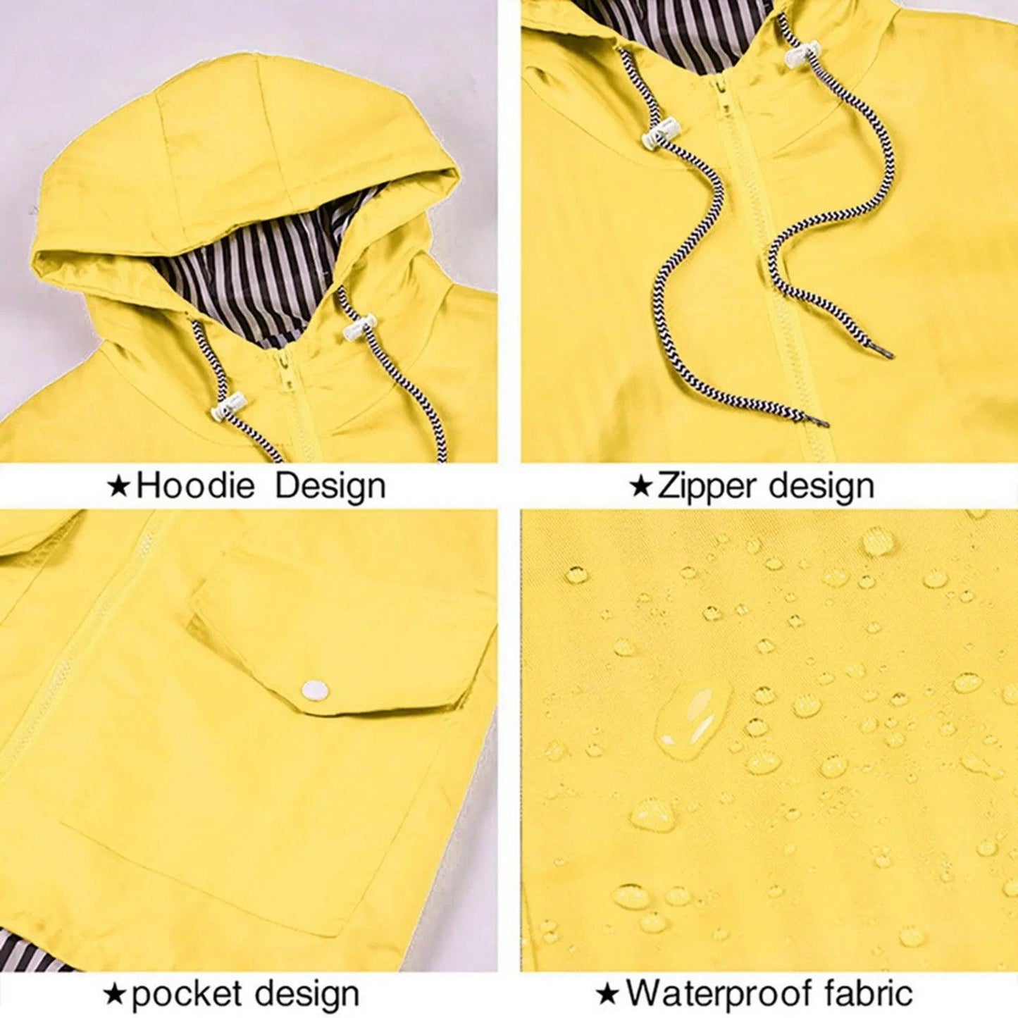 Women Solid Rain Jacket Outdoor Plus Size Hooded Windproof Loose Coat Women's Athletic Jackets - Torrster