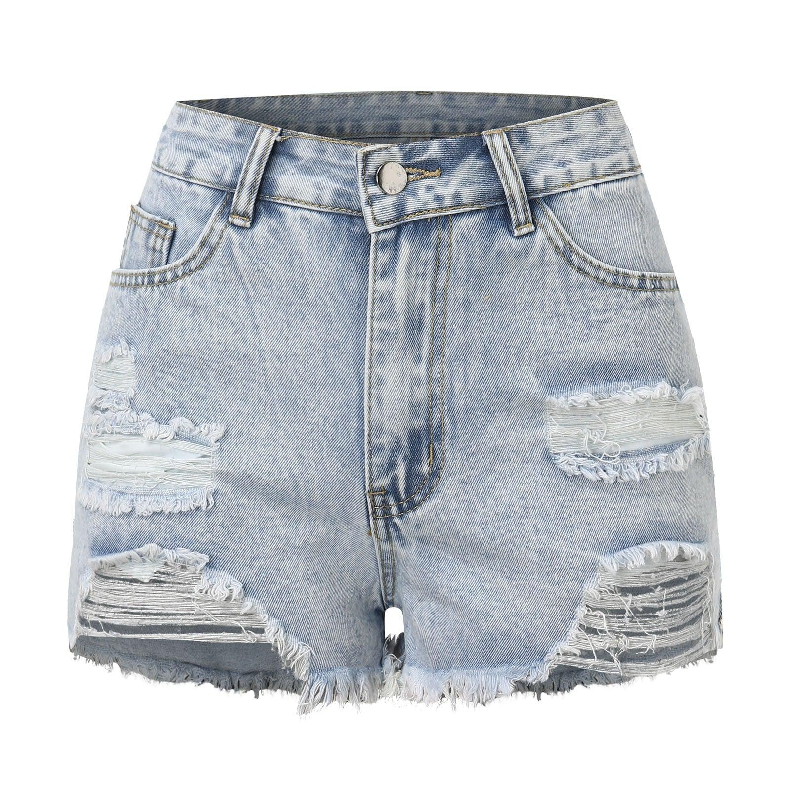 Women'S jeans shorts Casual Summer Fashion Ripped Jeans pants with holes washed color High-Waisted Fashion Denim Shorts 2024 - Torrster