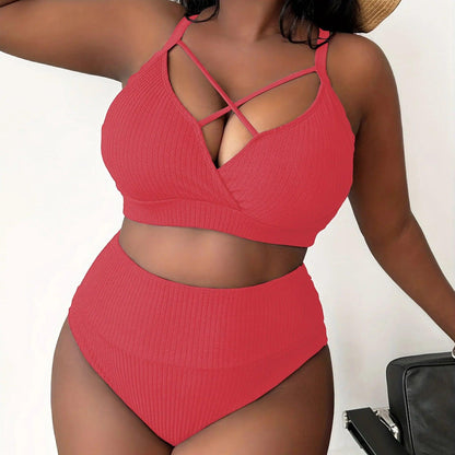 2024 Women'S Sexy Plus Size Bikini Set Solid Color High Waisted 2 Piece Women'S Swimsuit Bikini Woman 2024 Trend Push Up - Torrster