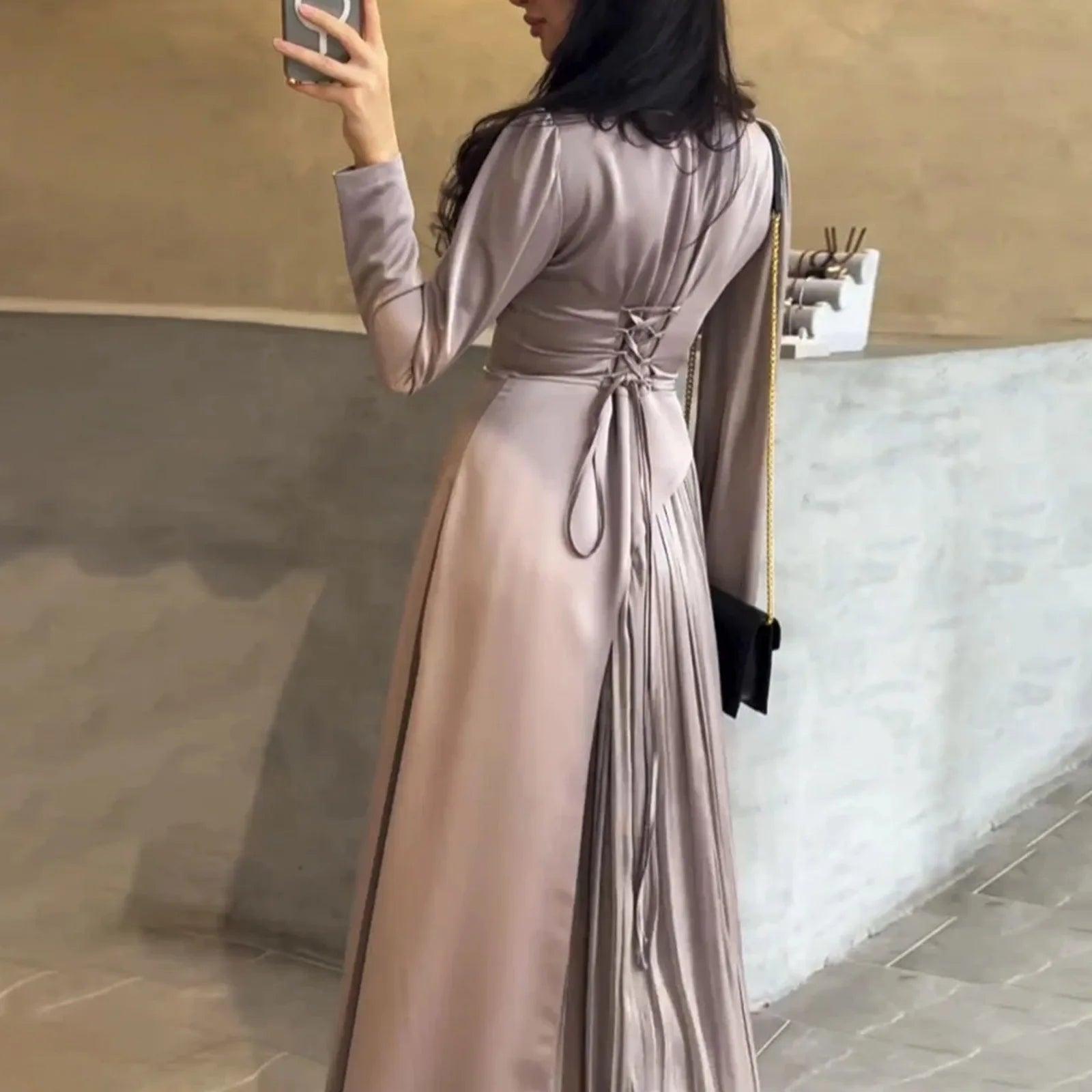 Women'sElegant Patchwork Long Dress Spring Half High Neck Long Sleeve A-Line Maxi Dress Female Slim Waist Party Club Dresses - Torrster