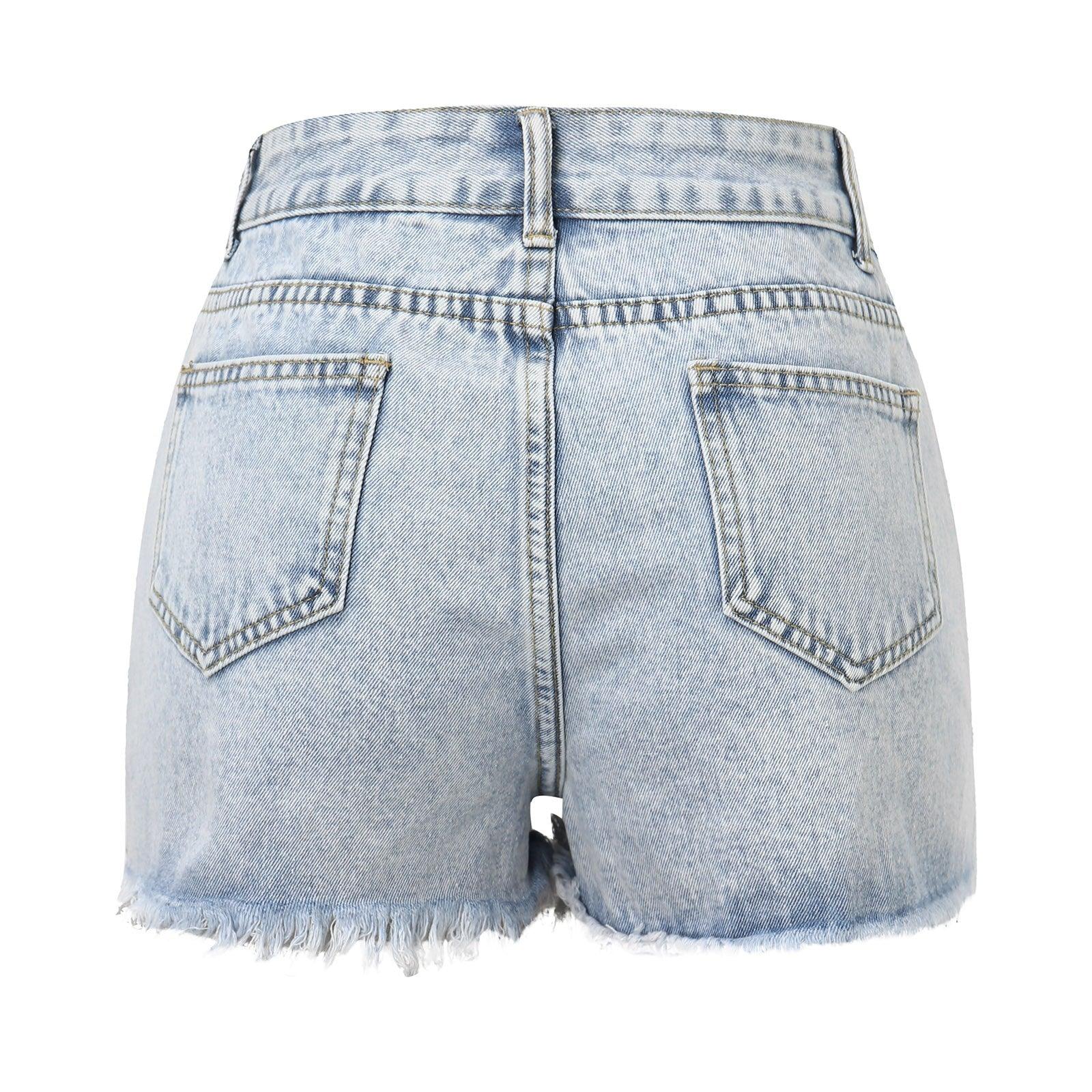 Women'S jeans shorts Casual Summer Fashion Ripped Jeans pants with holes washed color High-Waisted Fashion Denim Shorts 2024 - Torrster