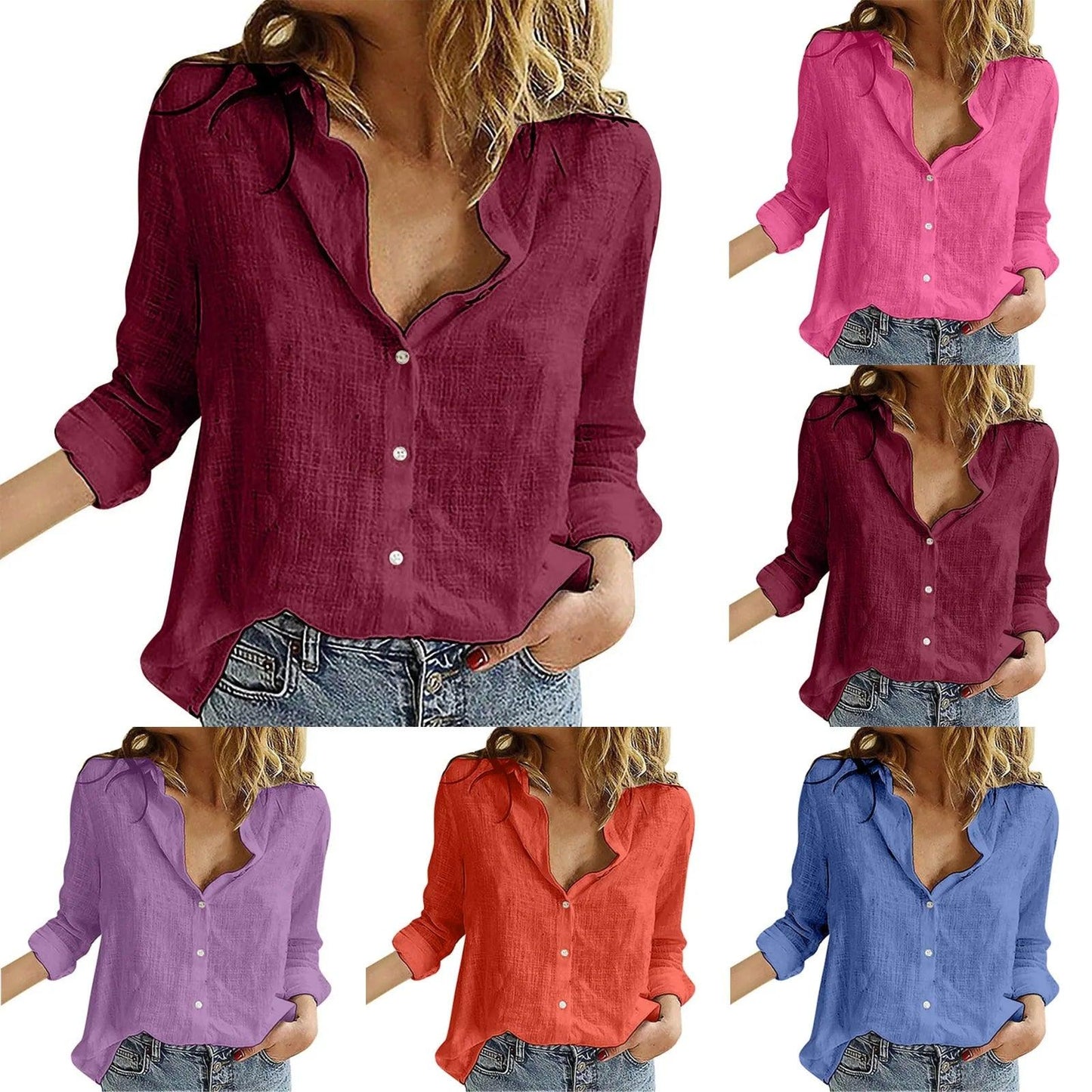 2024 Vintage Cotton Linen Shirt For Women Casual Solid Button Lapel Shirts & Blouses Long Sleeve Loose Tops Tunic Blusas Camisas - Torrster