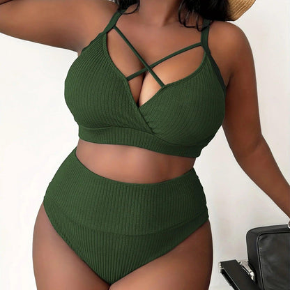 2024 Women'S Sexy Plus Size Bikini Set Solid Color High Waisted 2 Piece Women'S Swimsuit Bikini Woman 2024 Trend Push Up - Torrster