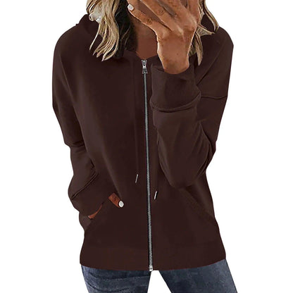 Pocket Long Sleeve Hooded Threaded Sweater Ladies Zipper Top Hooded Zip up Sweatshirt Women Hoodie Casual Oversized Hoodies - Torrster