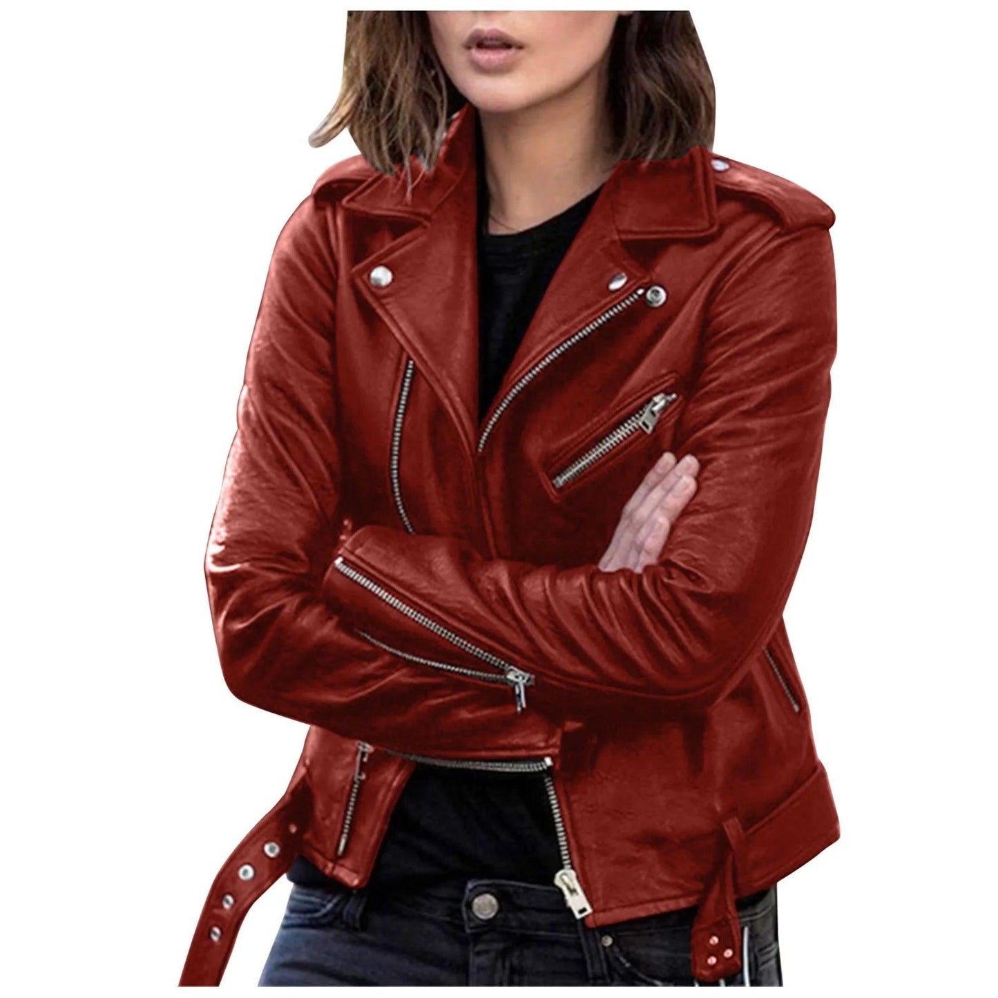 Plus Size 5XL Faux Leather Jacket Women Casual PU Loose Motorcycle Jackets Female Chic Short Jacket Coats Ladies Slim Coats - Torrster